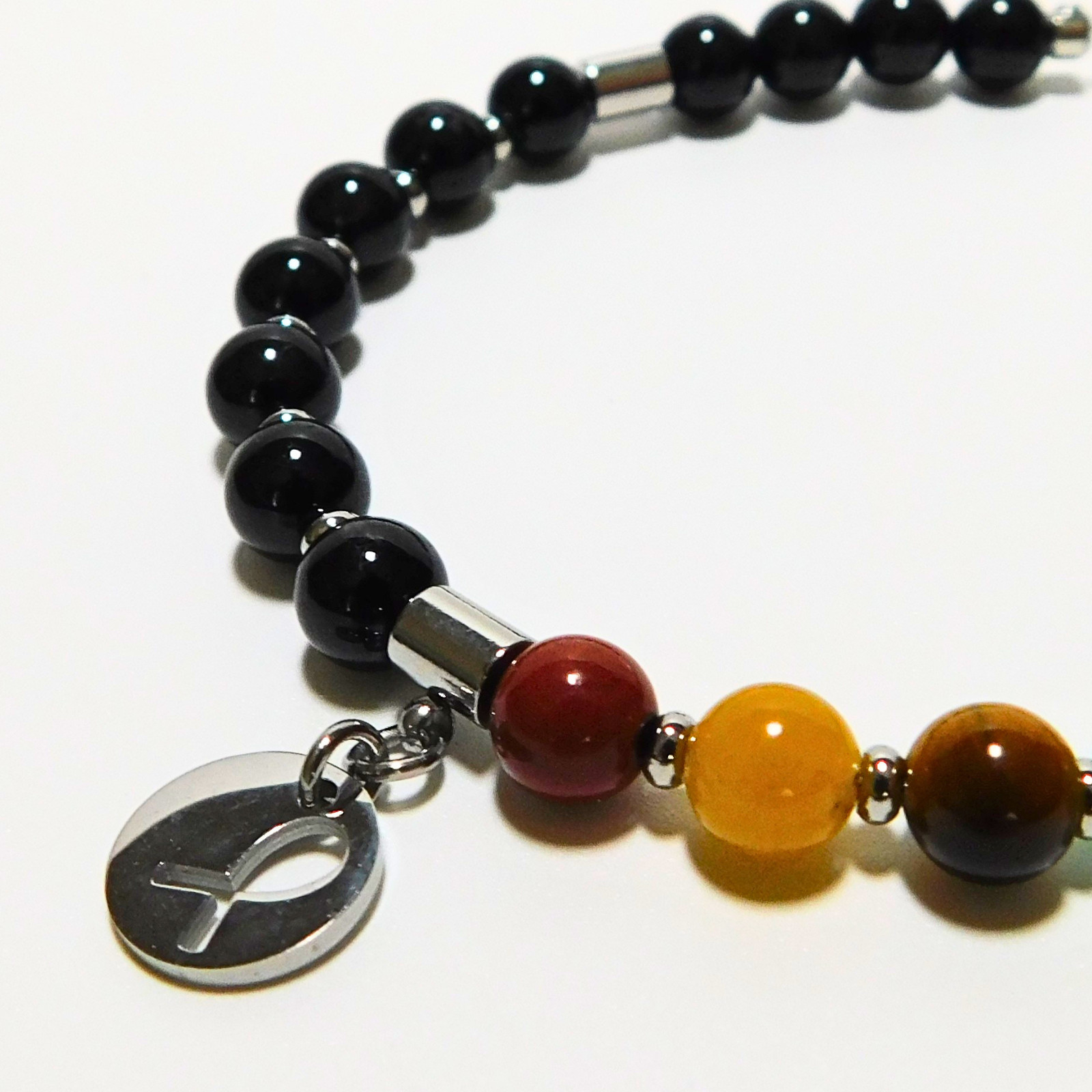 Black Tourmaline Steel Cancer Support Bracelet Chakra Healing Minimalist Design