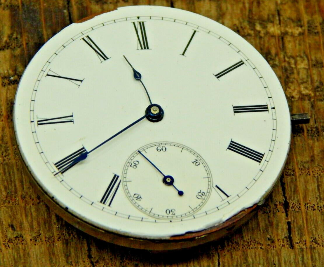 Antique Vintage Monitor Pocket watch movement 35.6mm 15 3/4 L 3/4 plate Running