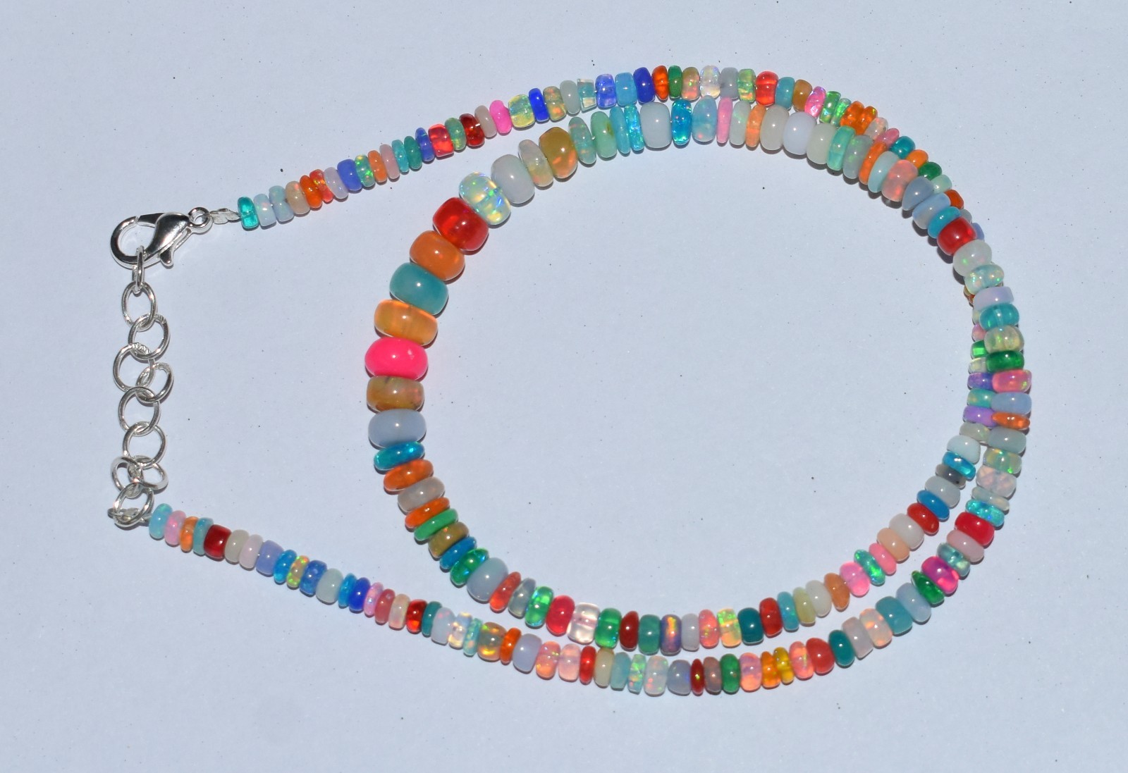 16″Natural Ethiopian Opal Wello Fire Opal Gemstone Bead Necklace