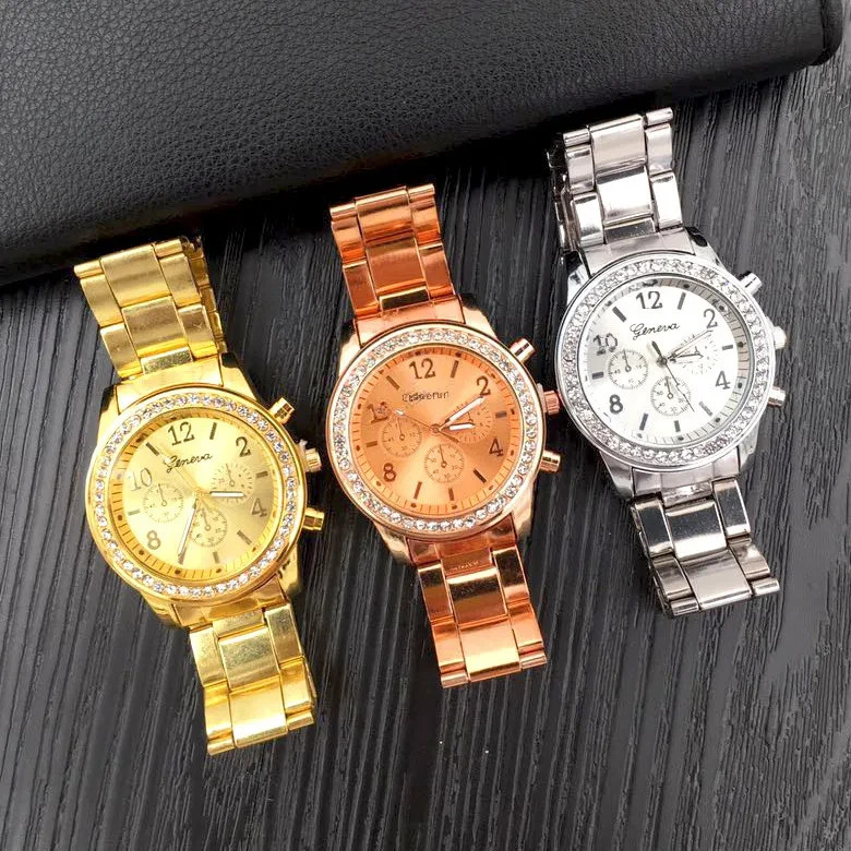 Woman’s Geneva Watch Diamond Alloy Steel Belt High Quality Luxury Watch
