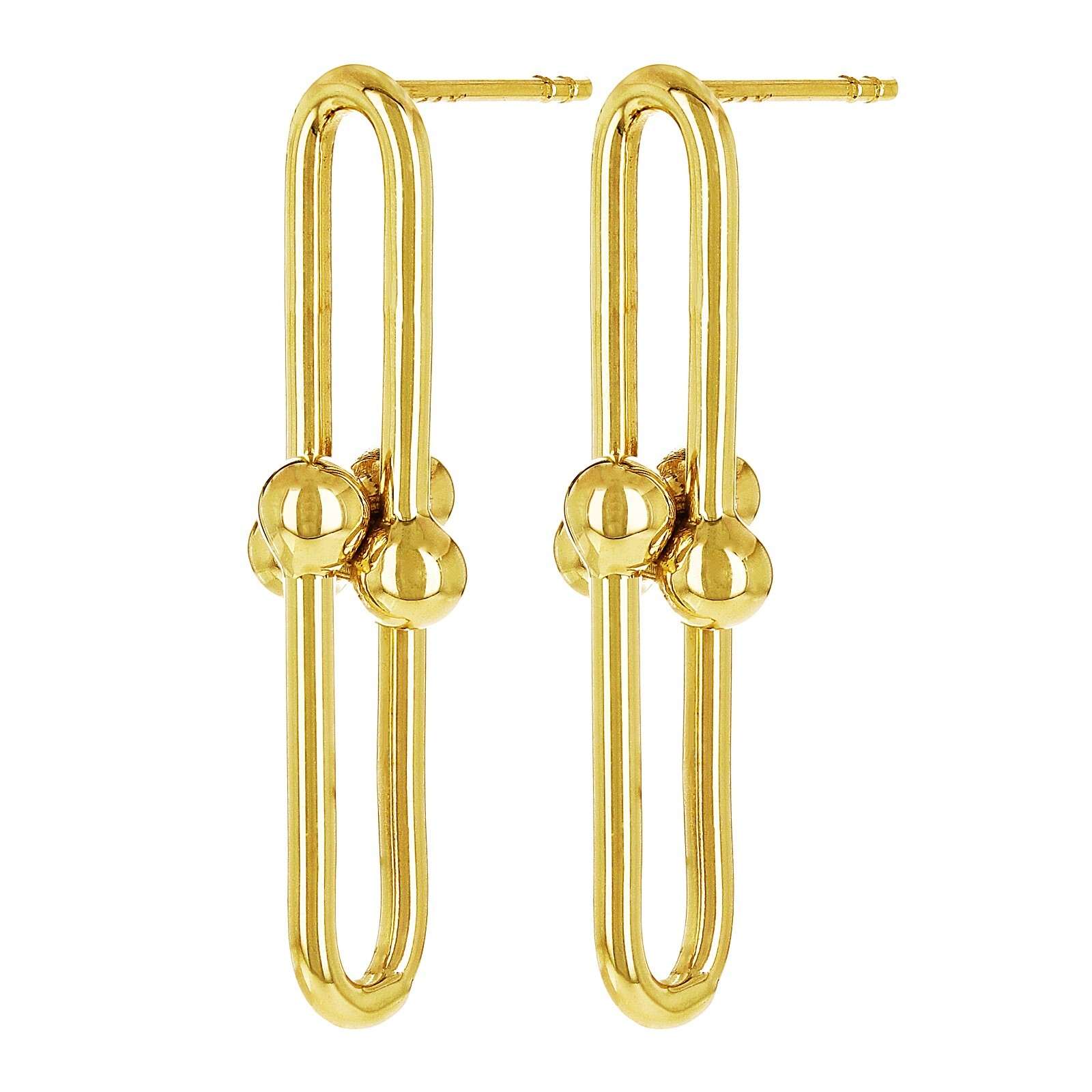 Italian 14k Yellow Gold Semi Solid U Link Dangle Earrings 1.3″ 8mm 3.2 grams