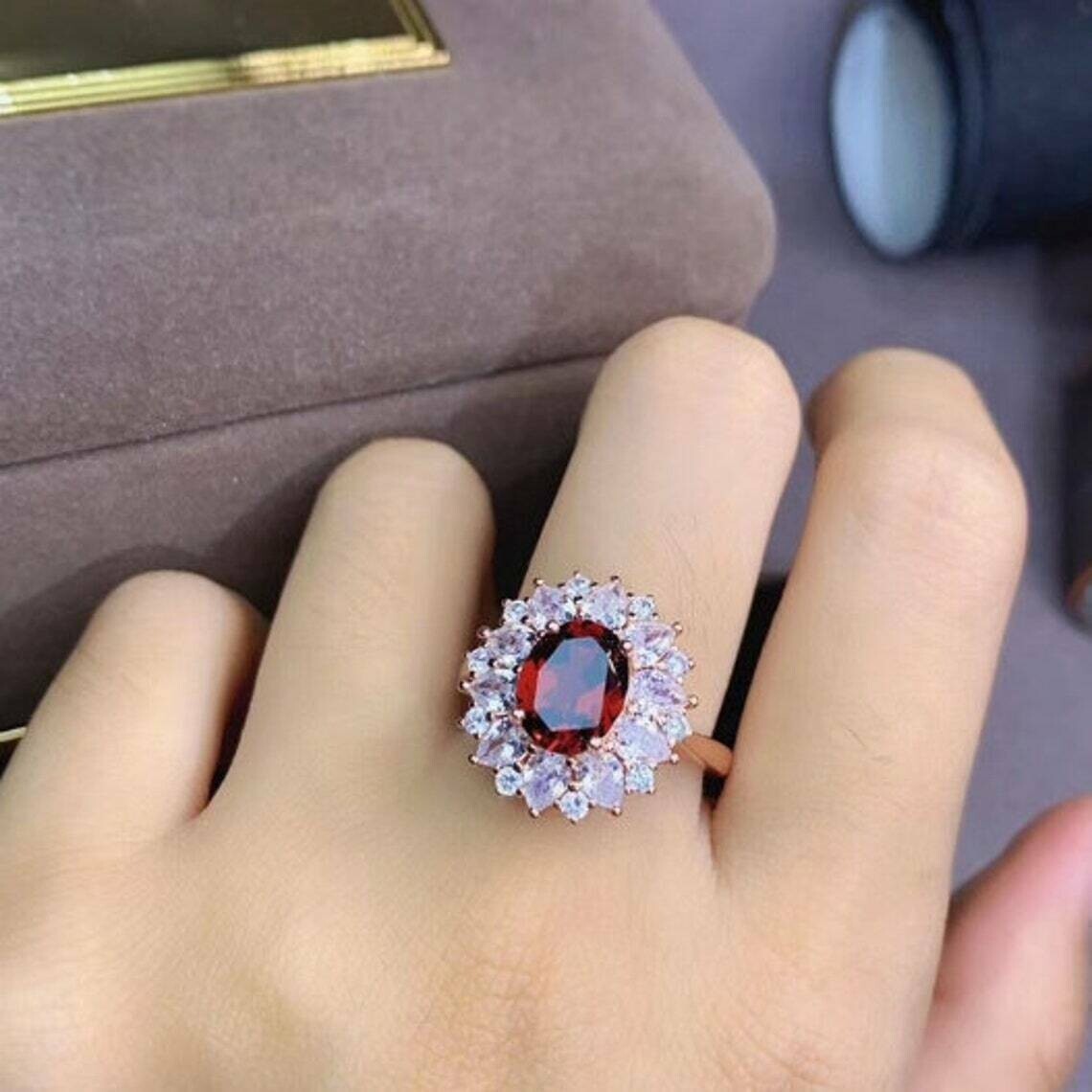 3Ct Oval Cut Lab Created Garnet Women Cocktail Ring 14k Rose Gold Plated Silver