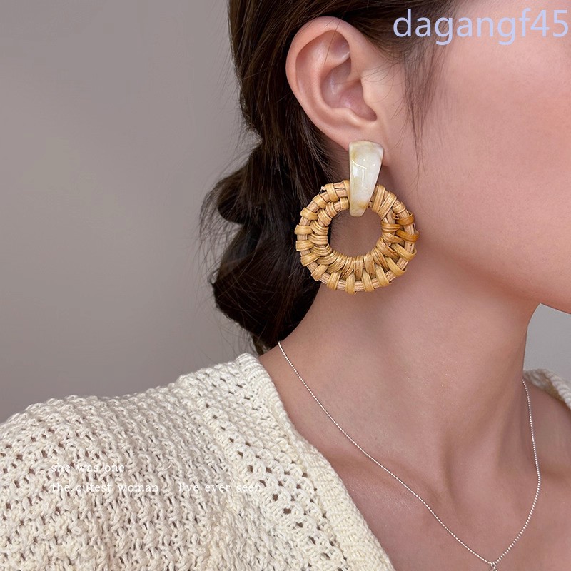 1Pair Exquisite Bamboo Rattan Grass Woven Earrings A Sense of Design Earrings