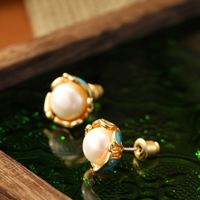 925 Silver Post Copper Natural Freshwater Enamel Pearls Earrings Stud Jewelry