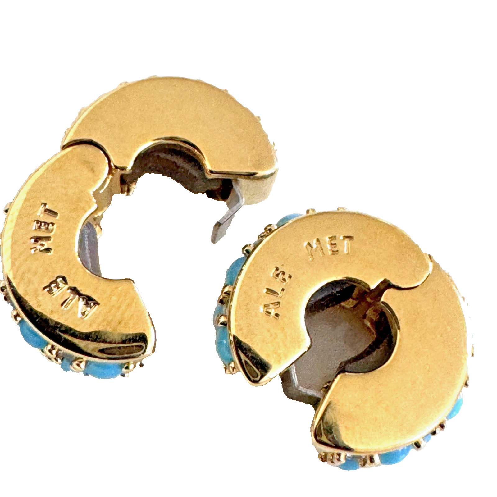 (PAIR) PANDORA Aqua Blue SHINE Clip Charm 14K Gold Plating 763902C01