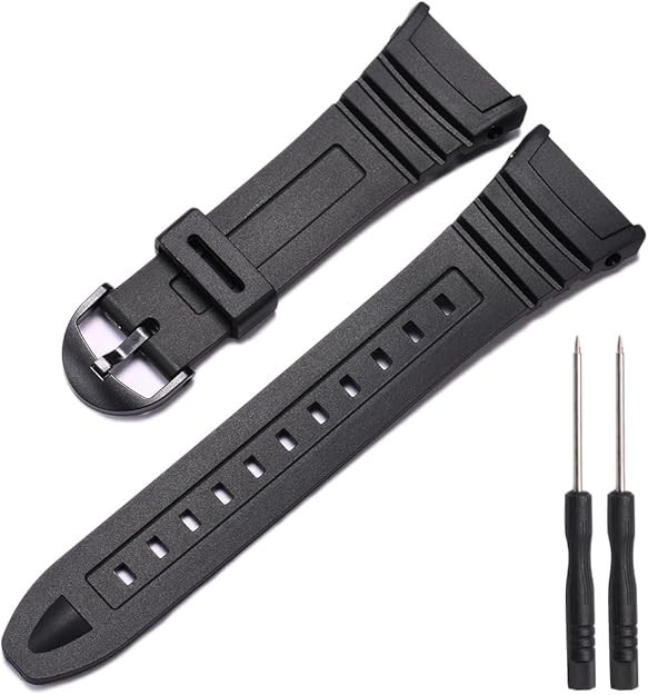 Resin Replacement Watch Band Compatible with Casio W-96H Mens Black Resin Strap