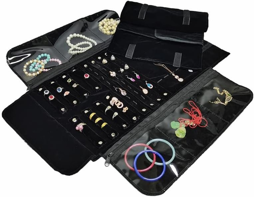 Velvet Travel Jewelry Case Roll Bag Organizer for Necklace Bracelet Earrings