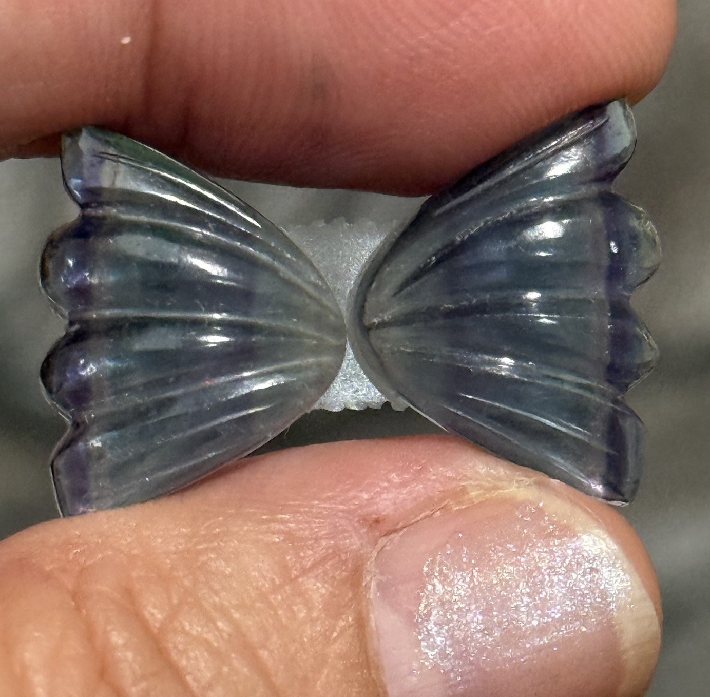 18ct 18×13.5x5mm Pair Fine Purple Blue Fluorite Carved Butterfly Wings Cabochons