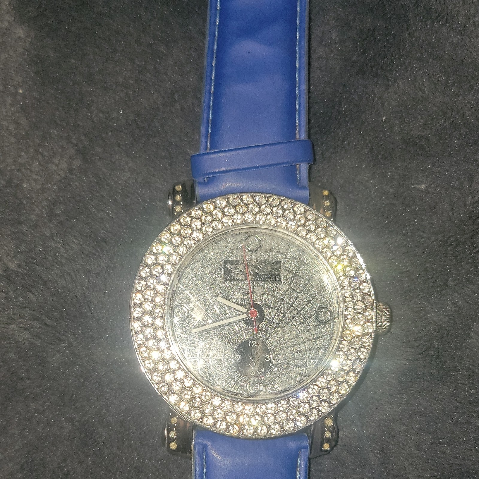 King Master Quartz Analog Wristwatch Silver Dial Silver Tone Blue Leather