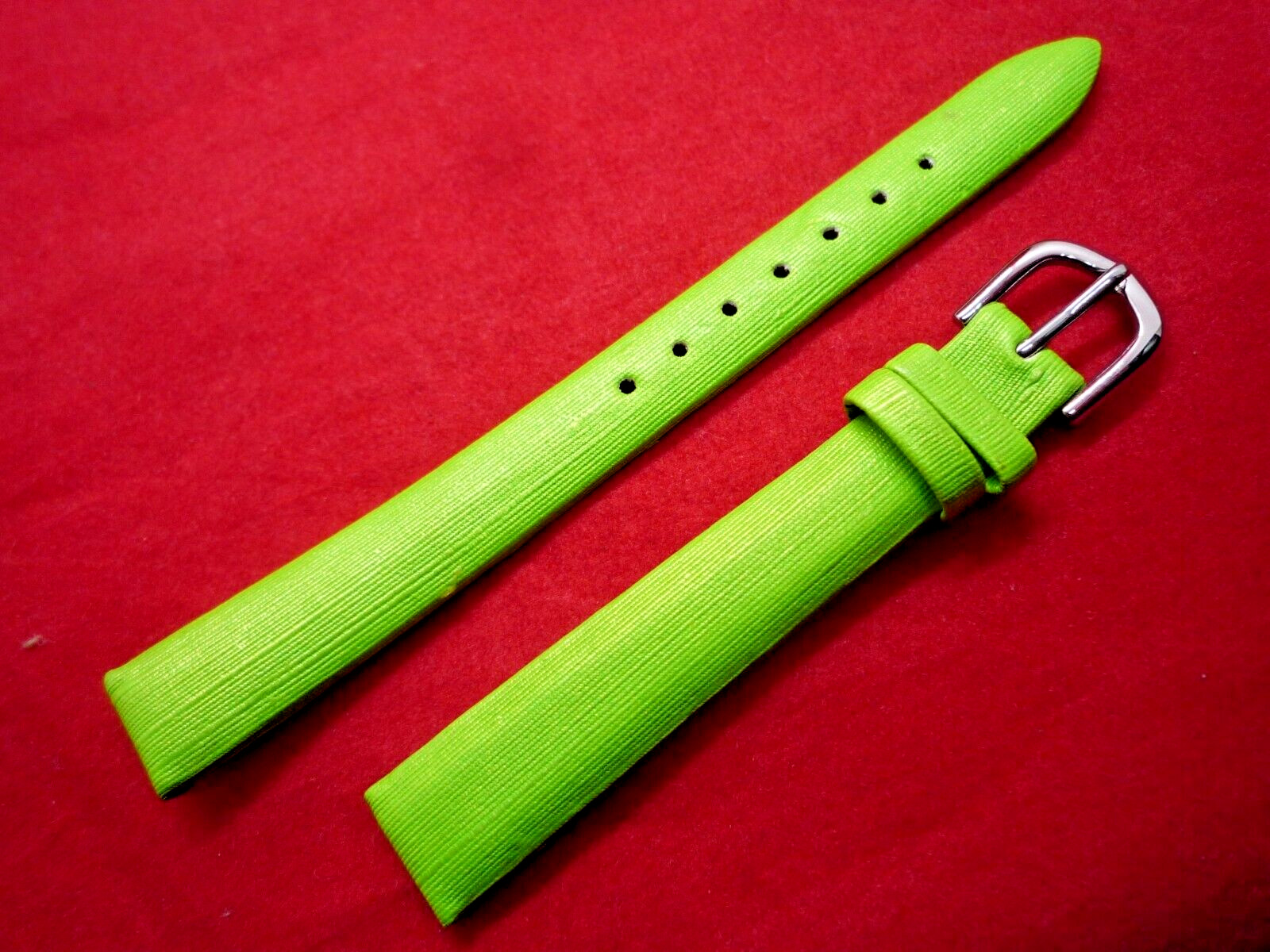 Vigor Lime Green 12 mm Faux Leather Watch Strap Silver Buckle 12mm Lug Fabric ou