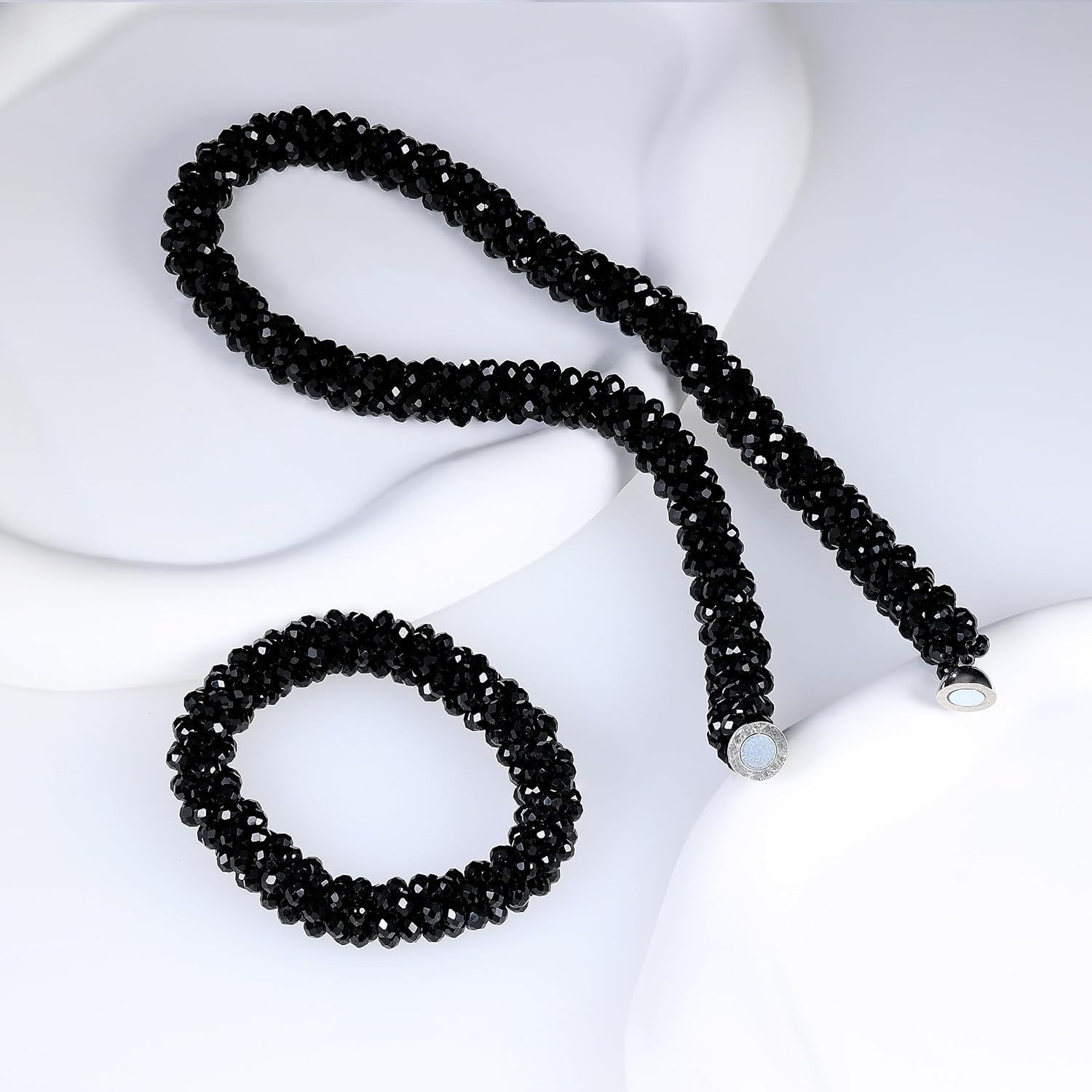 Beautiful Boho Jewelry Set – Handmade Black Crystal Necklace & Bracelet Ensemble