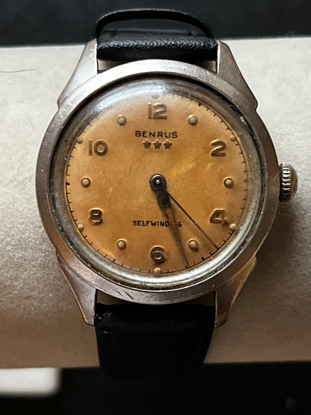 Vintage 1950s Benrus 3 Star Tropical Caramel Dial Selfwinding Stainless Steel