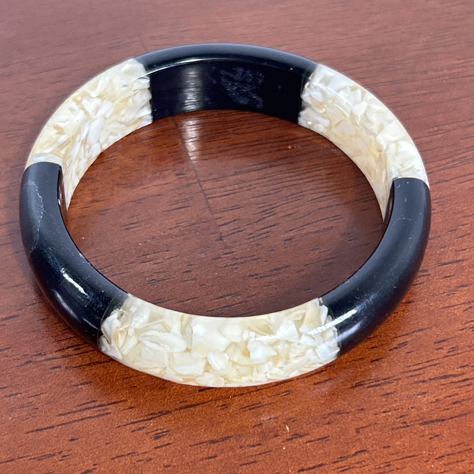 Resin Black Cream Bangle Bracelet Vintage Stackable Retro Boho Fashion Jewelry