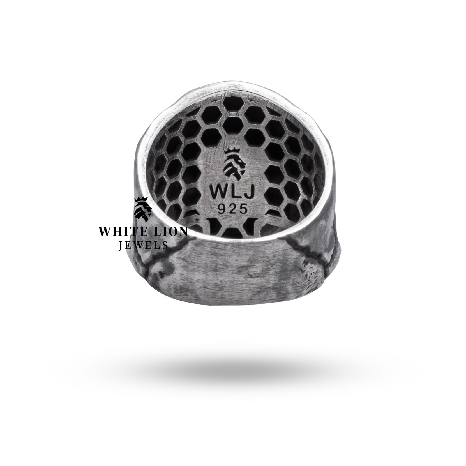 Gothic Half Jaw Biker Rider 925 Silver Skull Crack Oxidized Ring