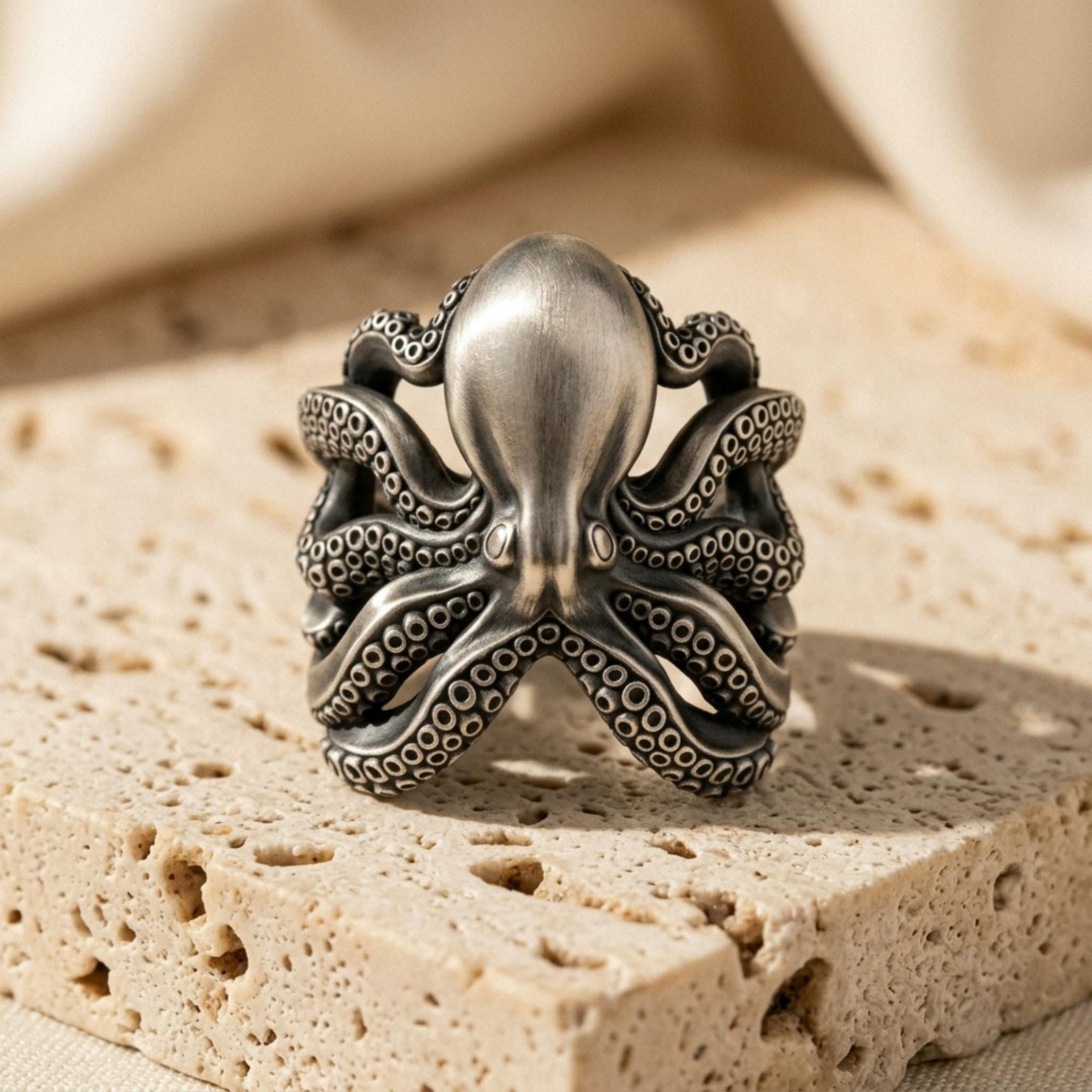 Kraken Octopus Ring 925 Sterling Silver Oxidized Tentacle Band Unisex