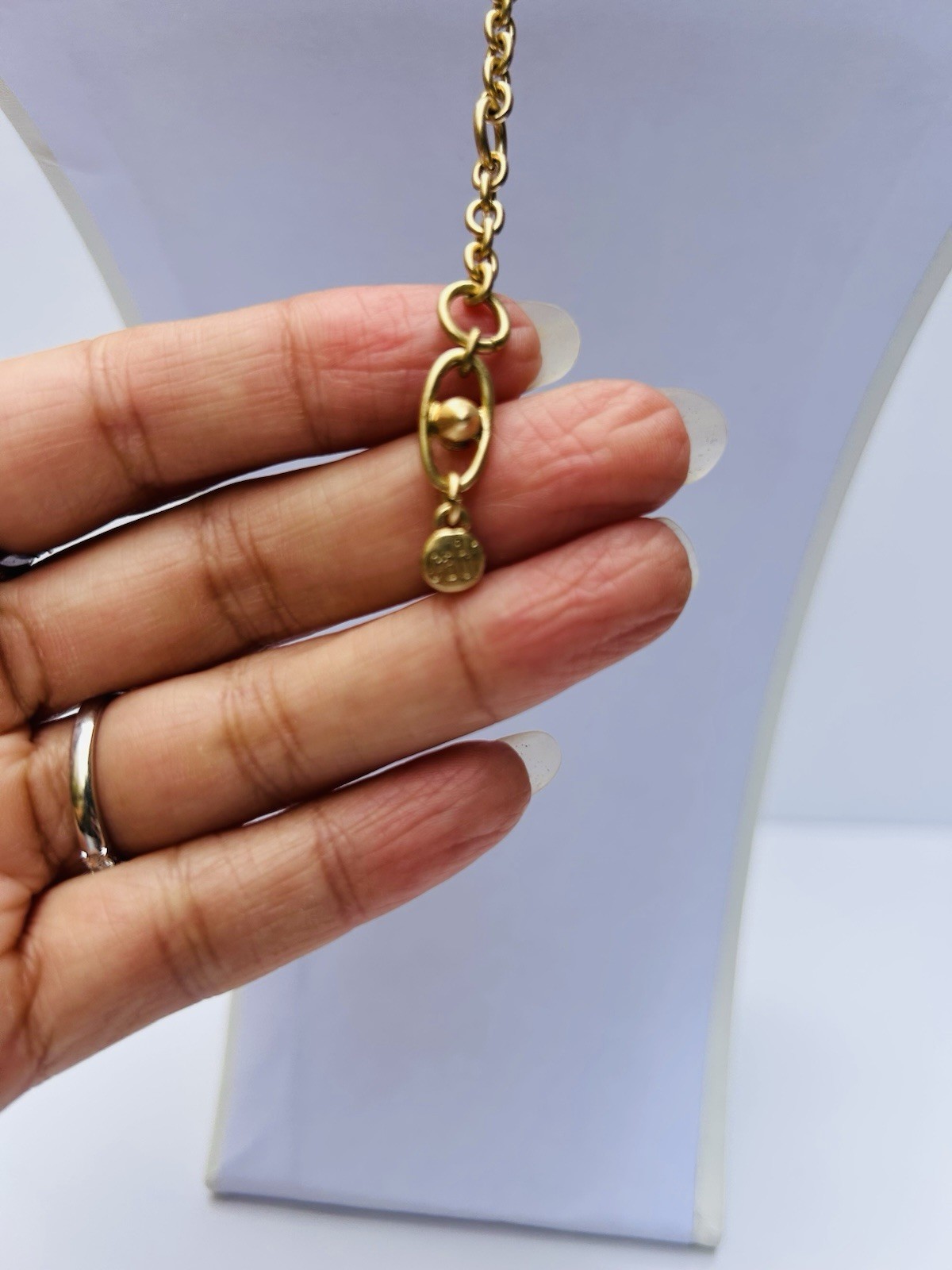 CAbi Gold Tone Pearl Necklace Medallion Pendant Adjustable Statement