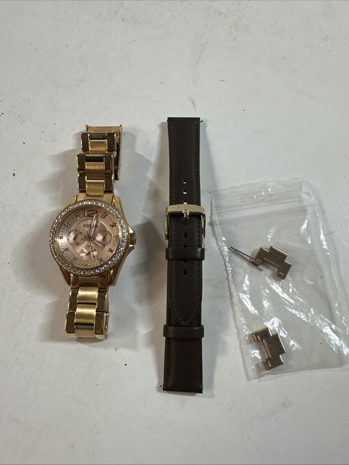 Fossil Riley Multifunction Gold-Tone Stainless Steel Watch ES-2811 New Battery