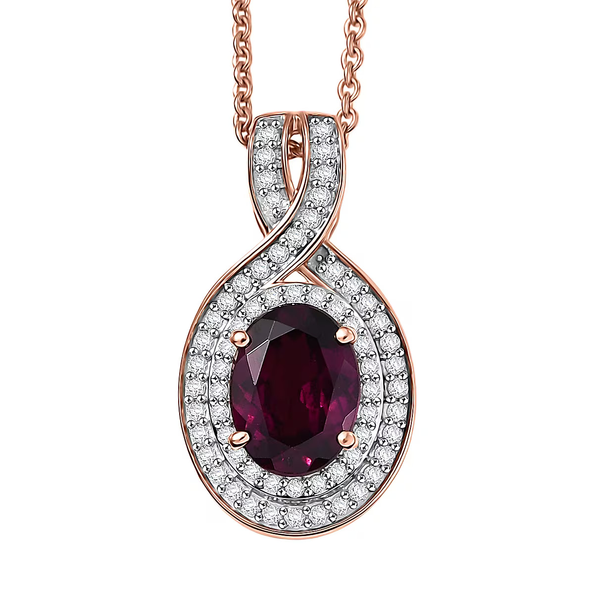 AAA Radiant Ember Garnet and GH I2 Diamond 1.70 ctw Flamebend Pendant Necklace