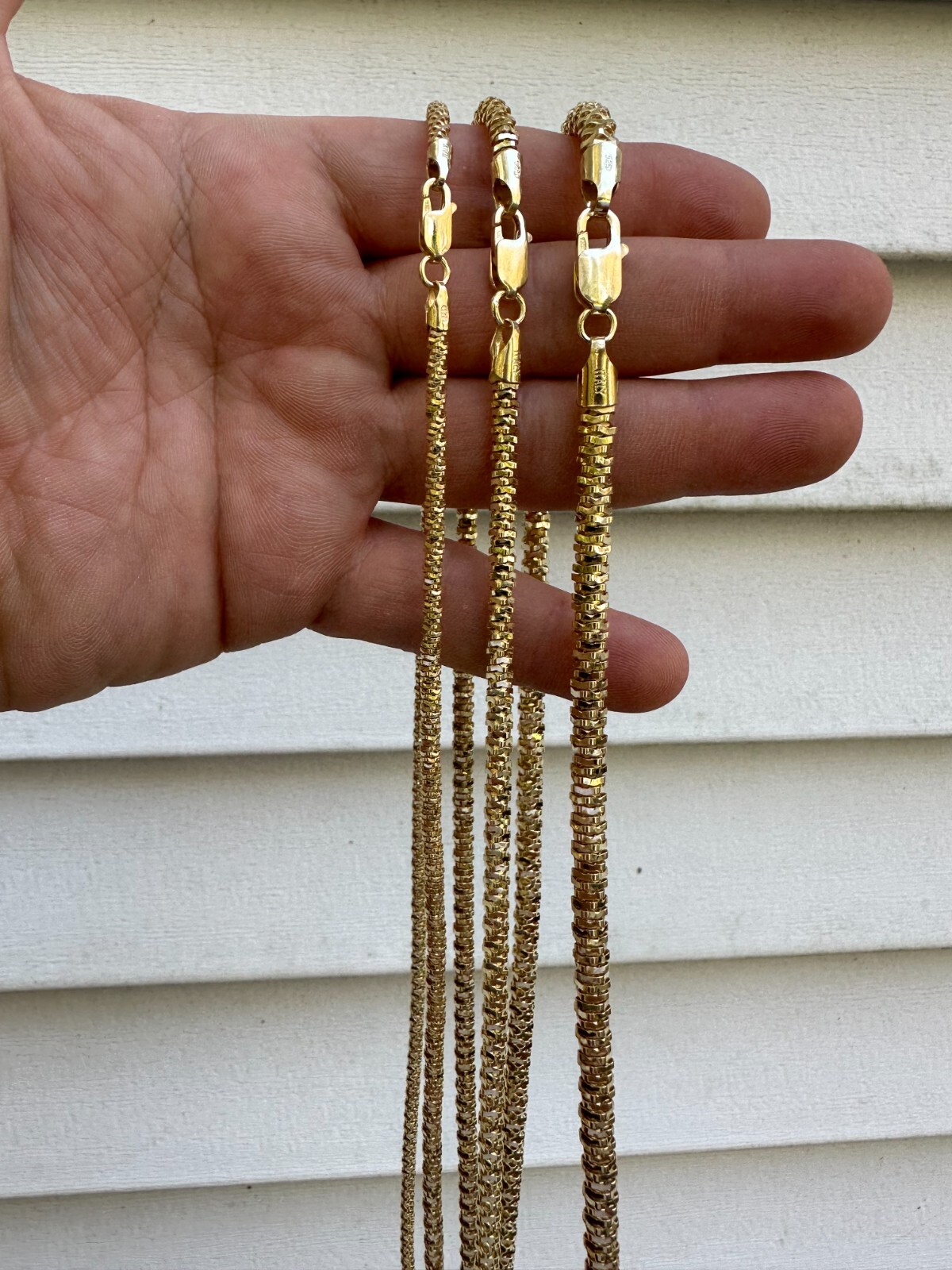 14k Gold Vermeil 925 Silver Diamond Cut Sparkle Ice Rope Chain Necklace 3-5mm