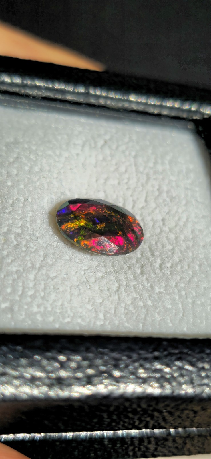 2.15ct Natural Solid Black Opal Faceted Oval Red Fire Multicolour Gemstone ✨️