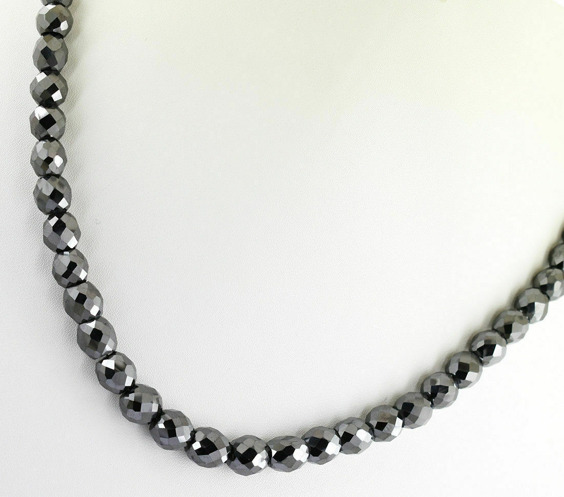 8 mm 20″ Black Diamond Necklace with Silver Clasp Earth Mined Certified !