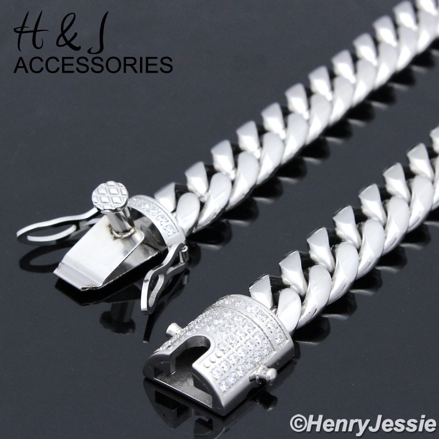 18-40″Stainless Steel 7/10/12/14mm Silver ICY CZ Miami Cuban Chain Necklace*158