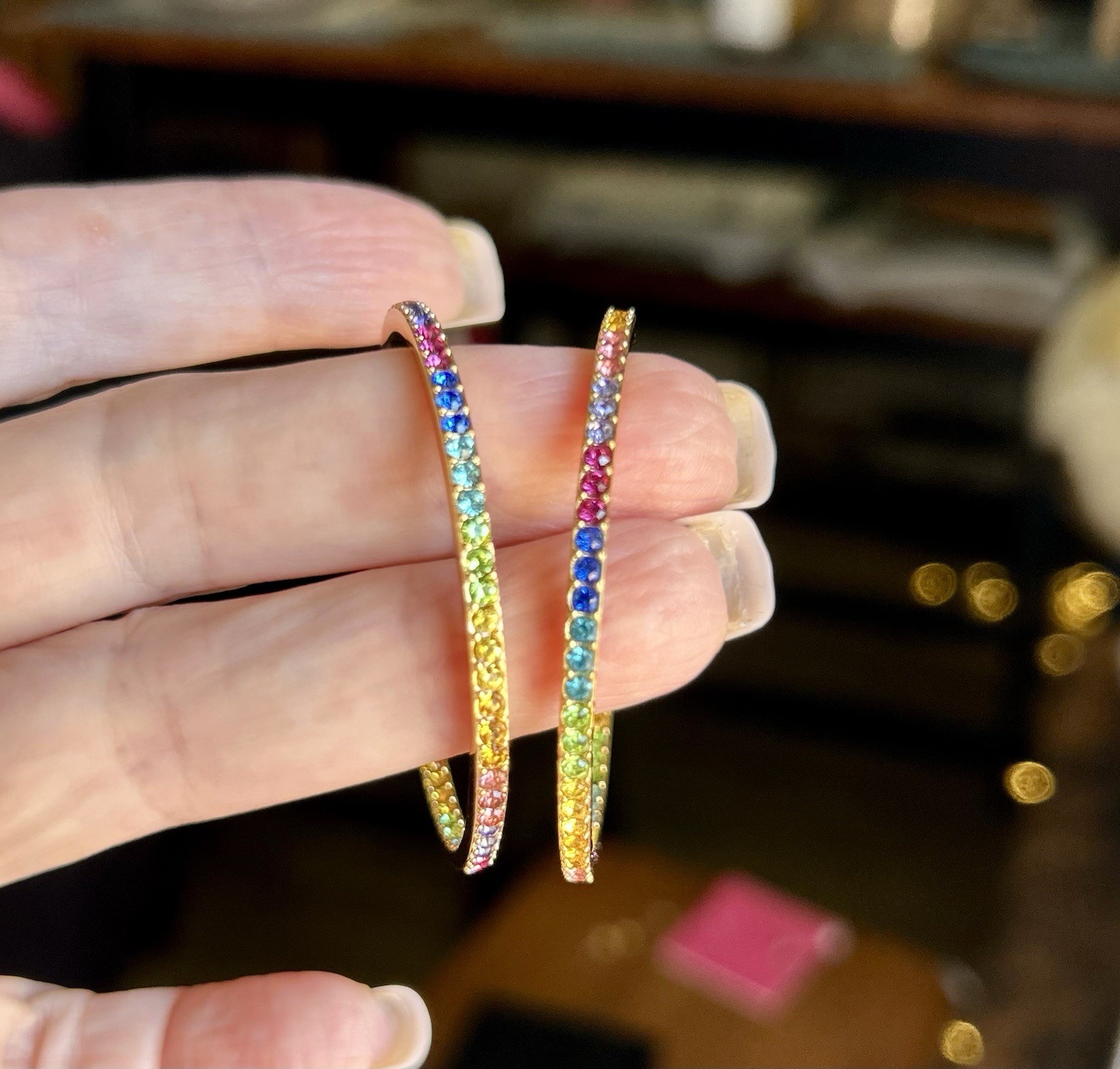 Kurt Geiger London Pavé Rainbow Hoop Earrings Gold Tone Multicolor Crystal