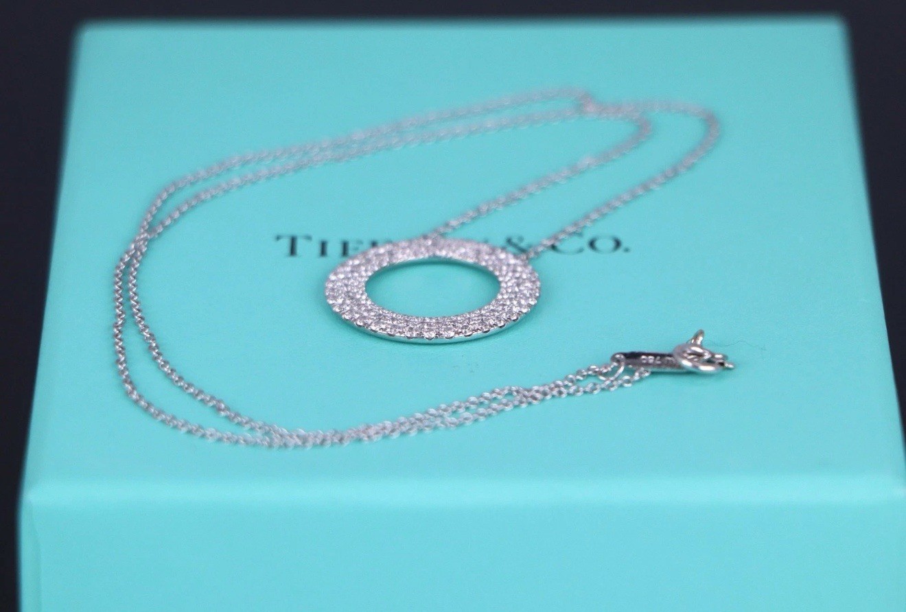 [NEW] Tiffany & Co. Au750 Diamond Pavé Metro Circle Necklace 18K White Gold