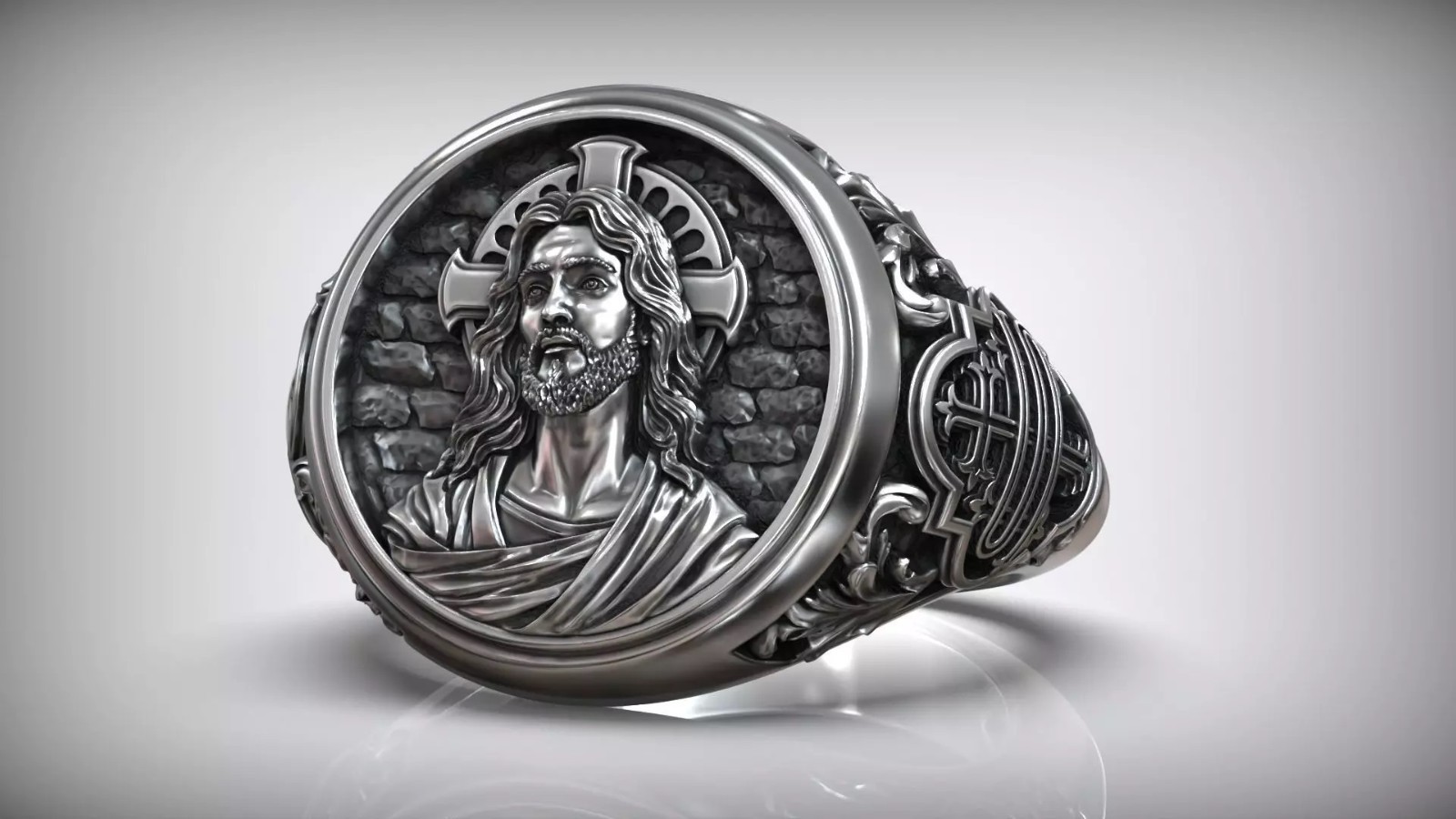 Oxidized Men’s Jesus Christ Christogram Symbol Sacred Christian 925 Silver Rings