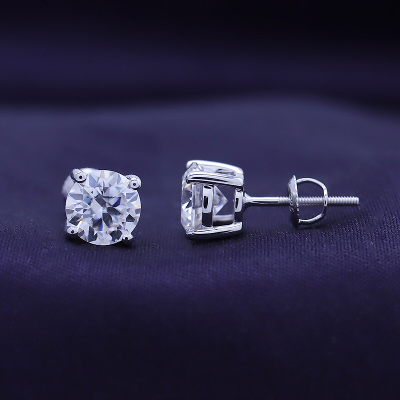 Certified D Color VVS1 Moissanite Solitaire Stud Earrings Screwback