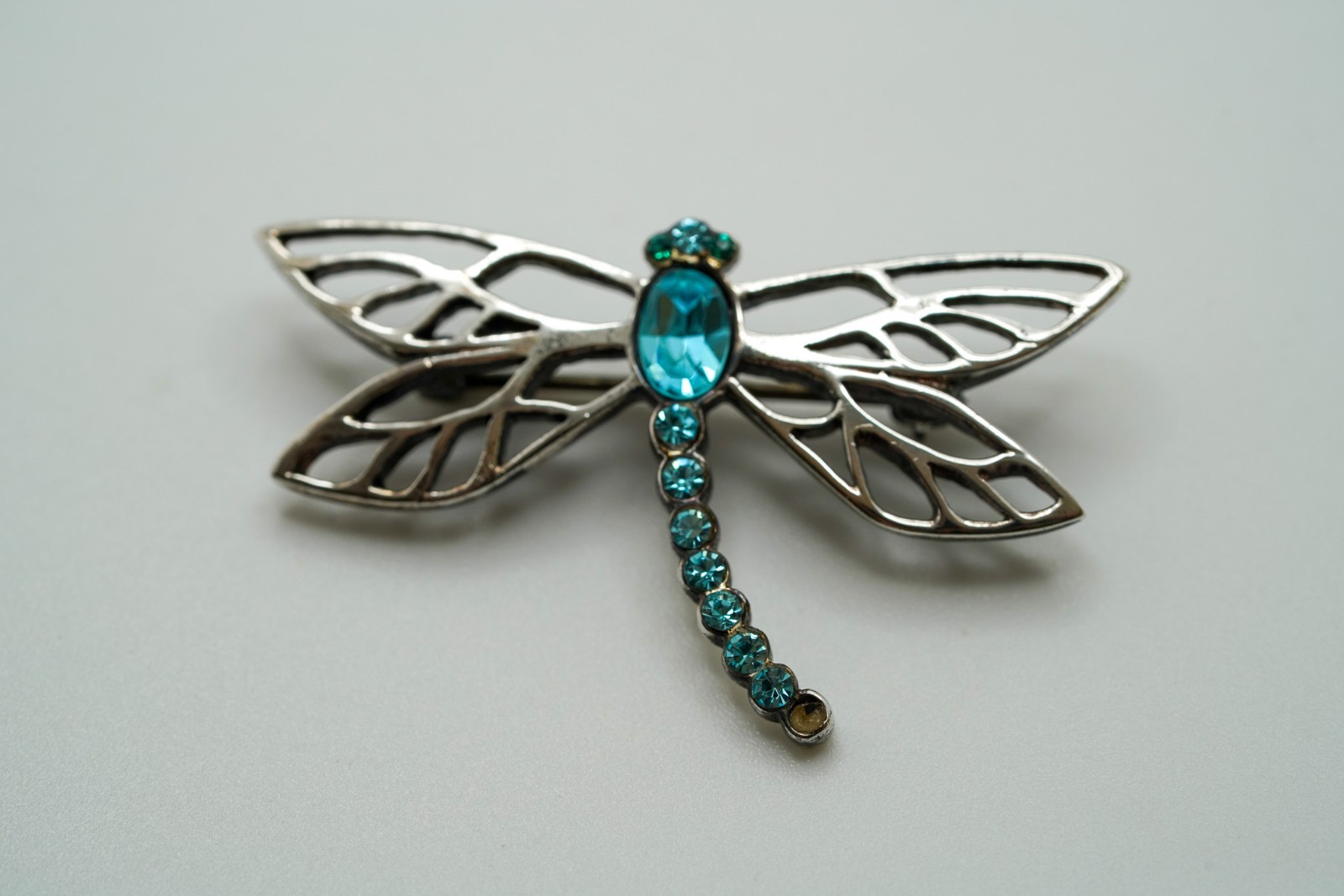 Vintage Lenox Sterling Silver Blue Dragonfly Missing 1 Stone 3.6cm Brooch JB11