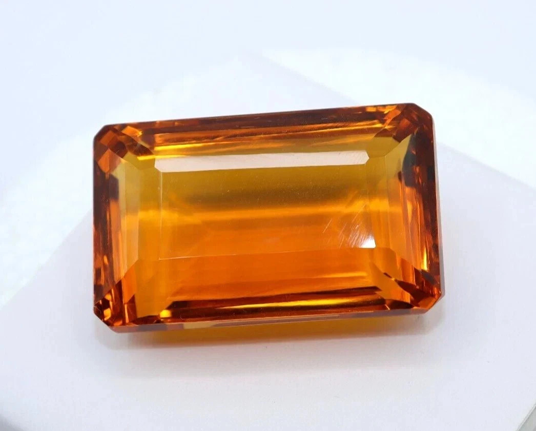120 Ct+ Natural Emerald Cut Deep Orange Topaz GIE Certified Loose Gemstone