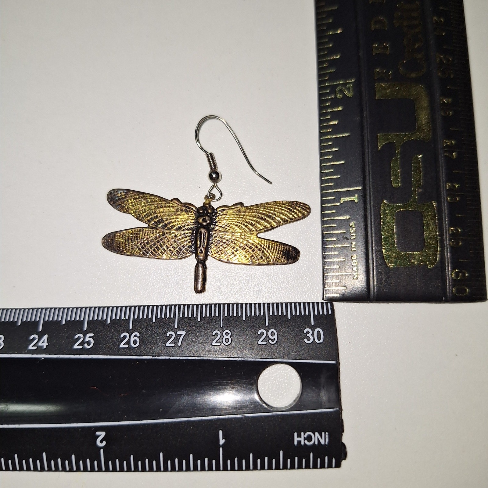 Dragonfly Earrings Brass Color Fishhook Earwires