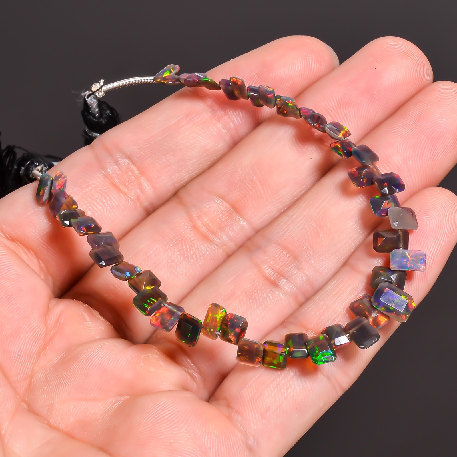 Black Opal Cut Beads, Ethiopian Black Opal Baguette Cut Gemstone Beads R 862