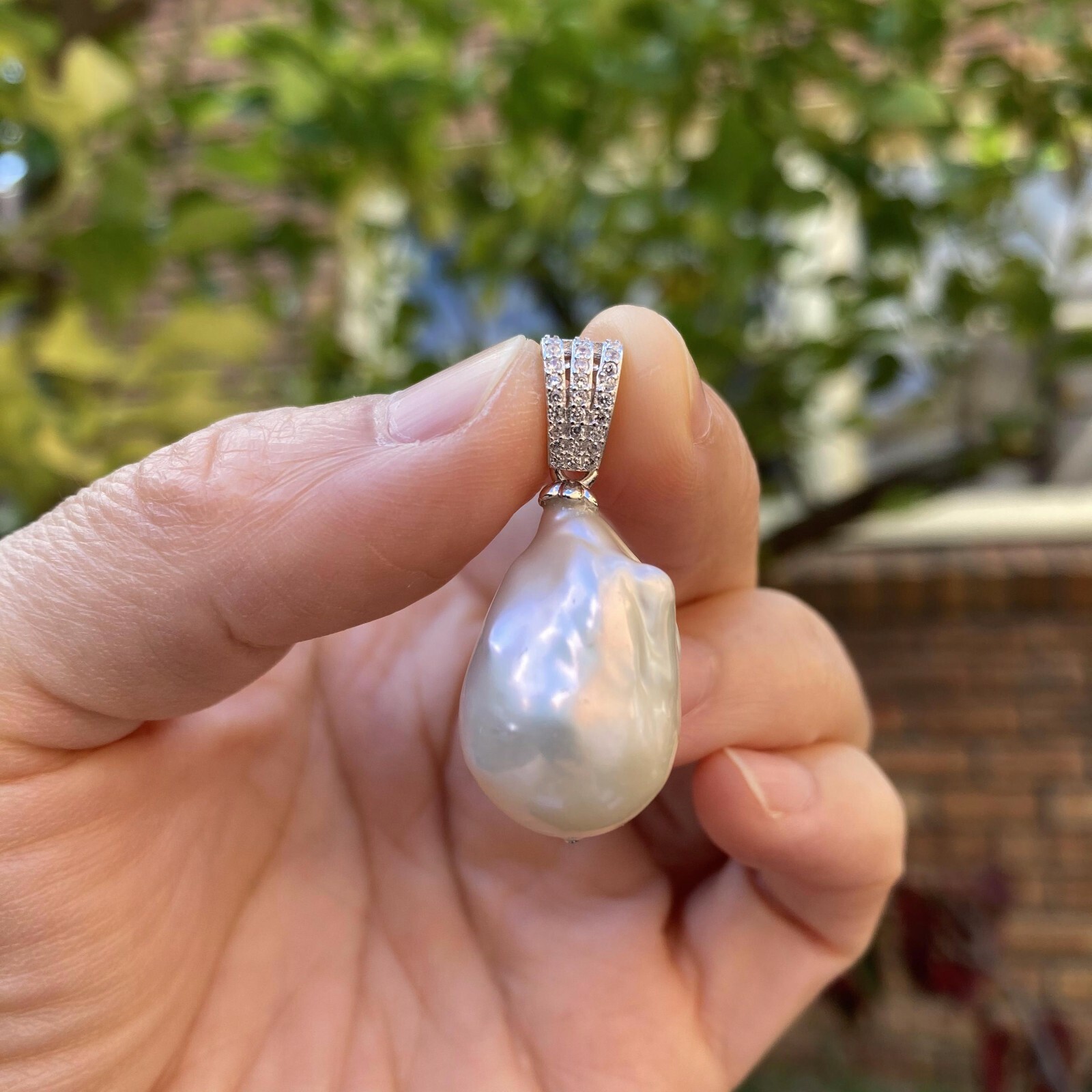 24x16mm Baroque freshwater White Pearl high luster sterling silver Pendant TH111