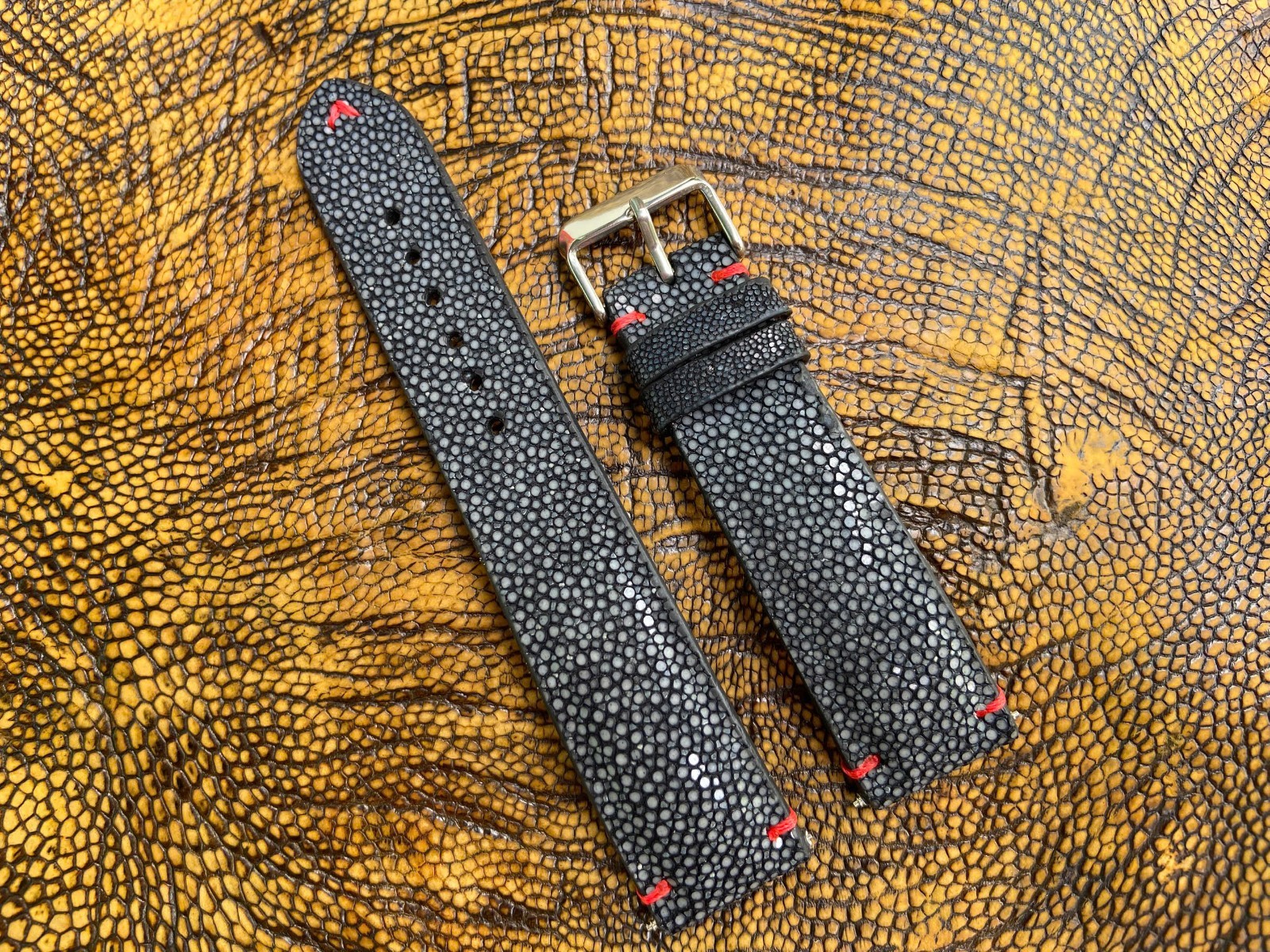 Black Stingray Leather Watch Strap Band, Size 18mm 19mm 20mm 21mm 22mm 24mm 26mm