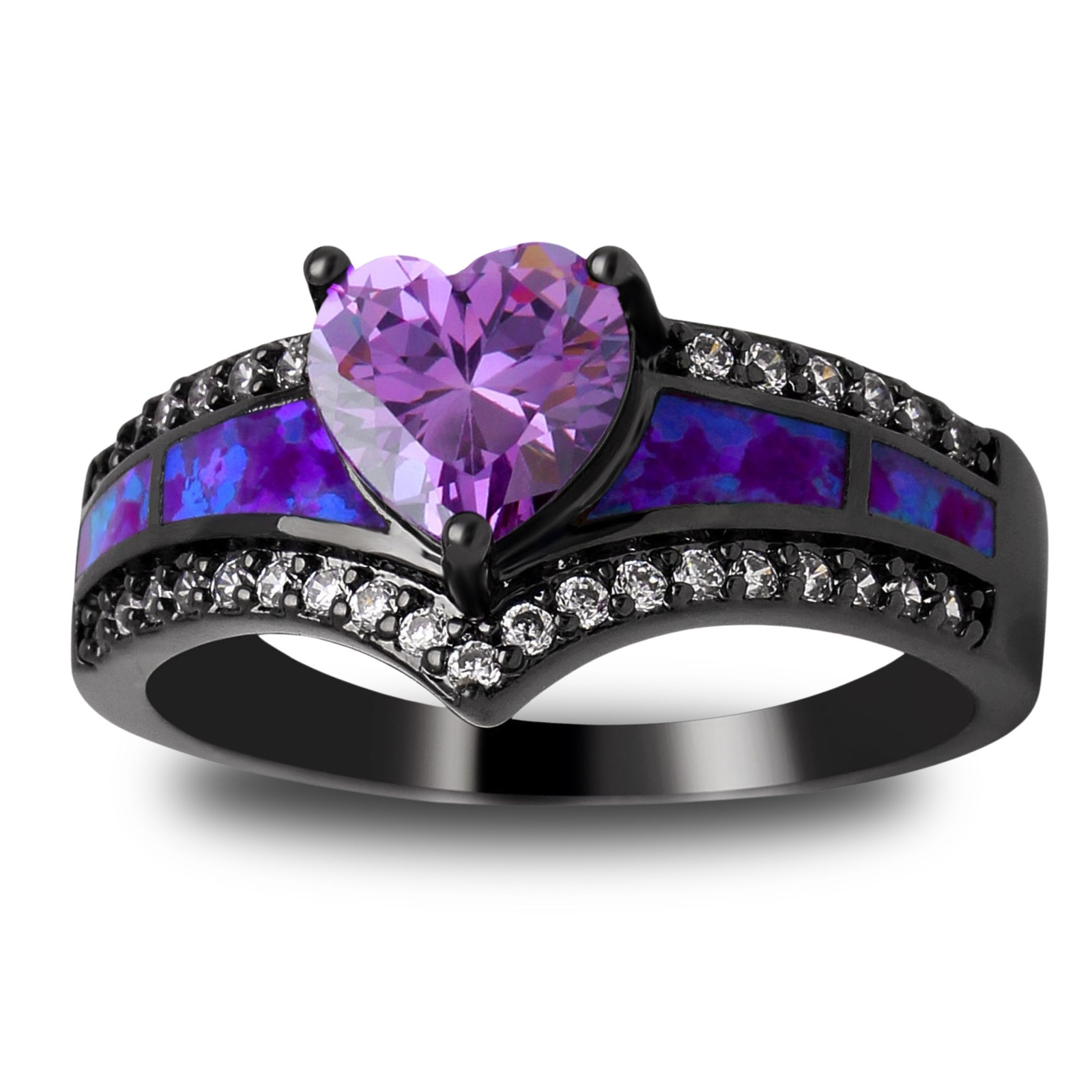 Black Engagement Ring for Women Mystic Topaz CZ Heart Promise Ring Gift for …
