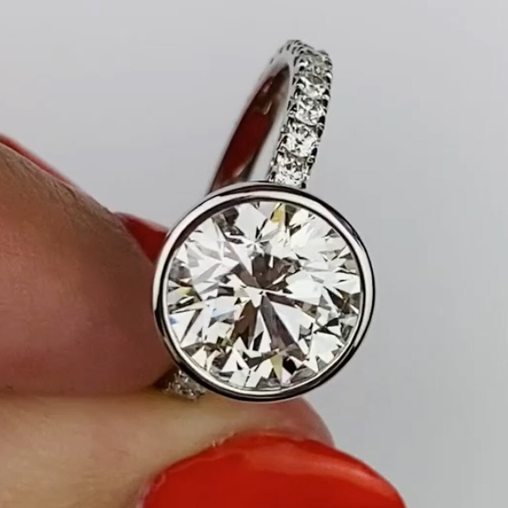 2.38 TCW Round Cut Moissanite Bezel Engagement Ring 14K White Gold Plated