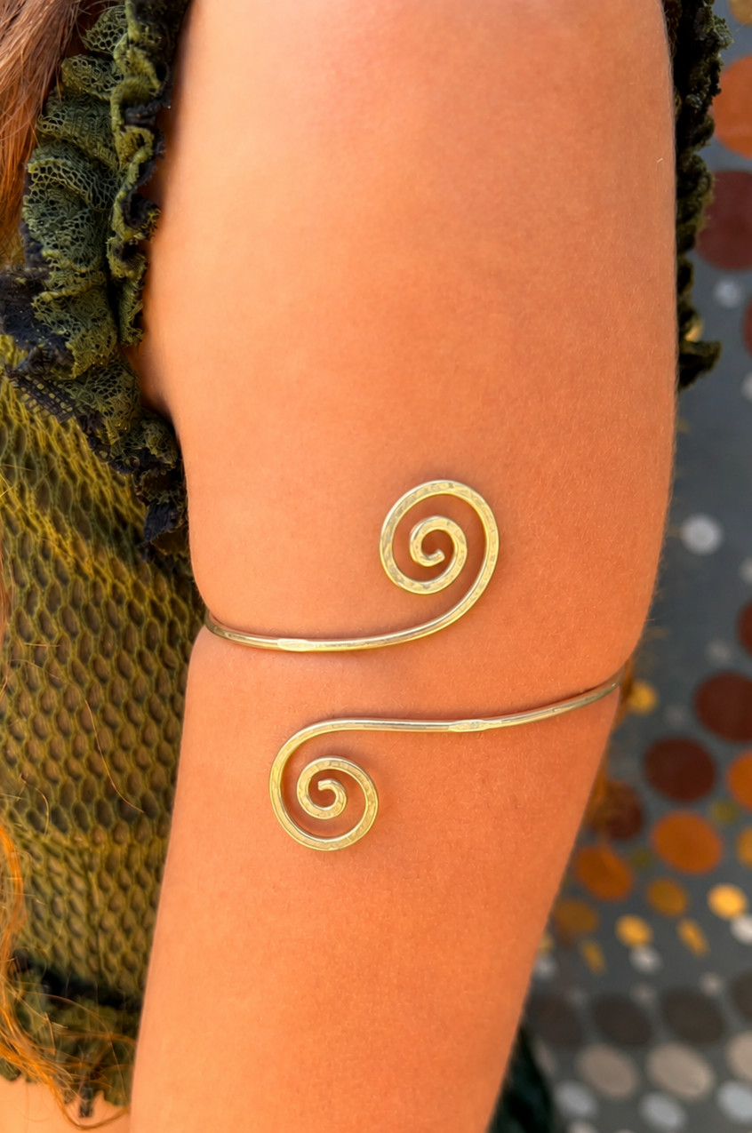 Handmade Spanish Copper Upper Arm Cuff Adjustable Spiral Armlet Artisan Jewelry