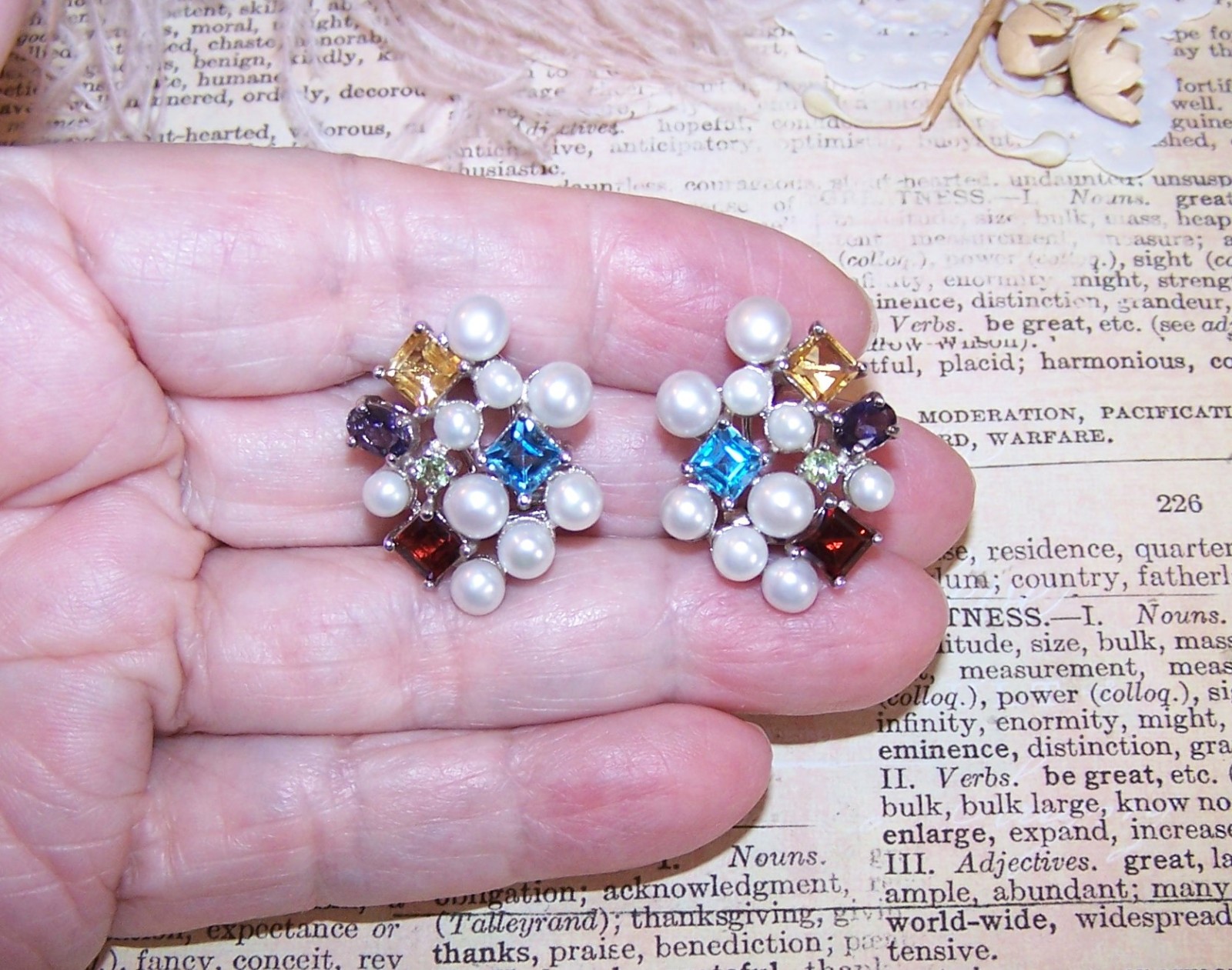 ROSS SIMONS Sterling Silver Cultured Pearl and Multi Gemstone Earrings