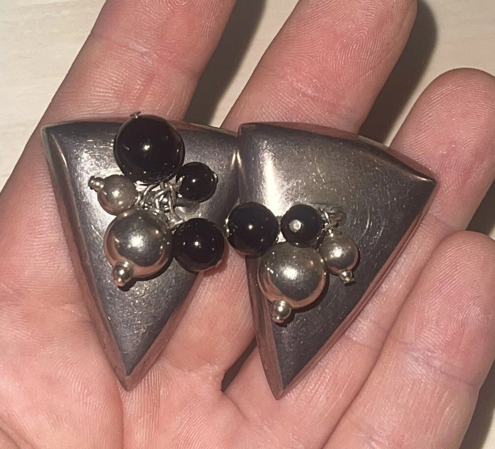 Vintage Susan Cummings Classic Signed Sterling Silver 925 Clip On Earrings
