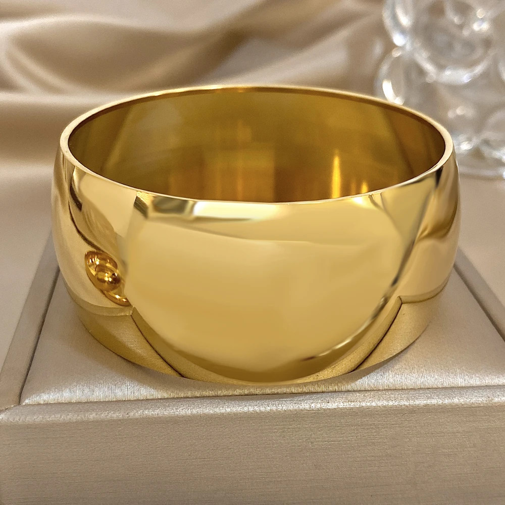 Glossy Gold Plated Stainless Steel Bracelet for Women Men Fashion 10 15 30mm.