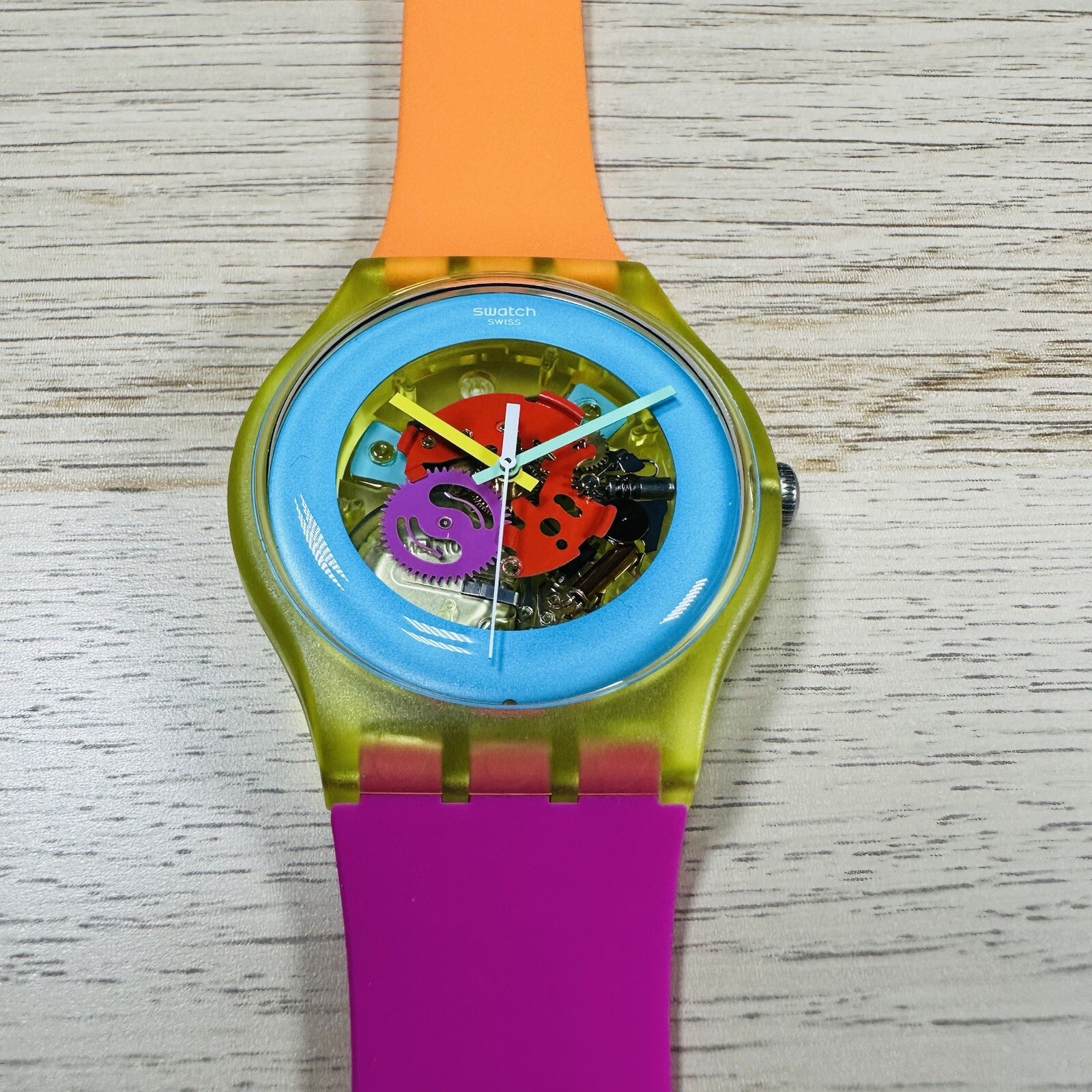 NEW✅ Swatch Color Palette SUOJ101 Skeleton 41mm Orange Pink Silicone Watch
