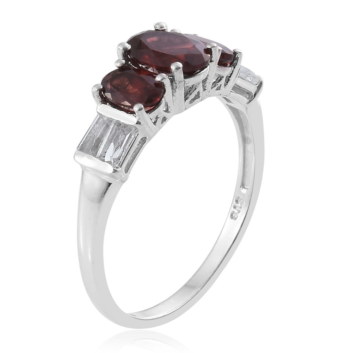 Garnet, White Topaz Platinum Over Sterling Silver Ring (Size 9.0) TGW 3.38 cts.