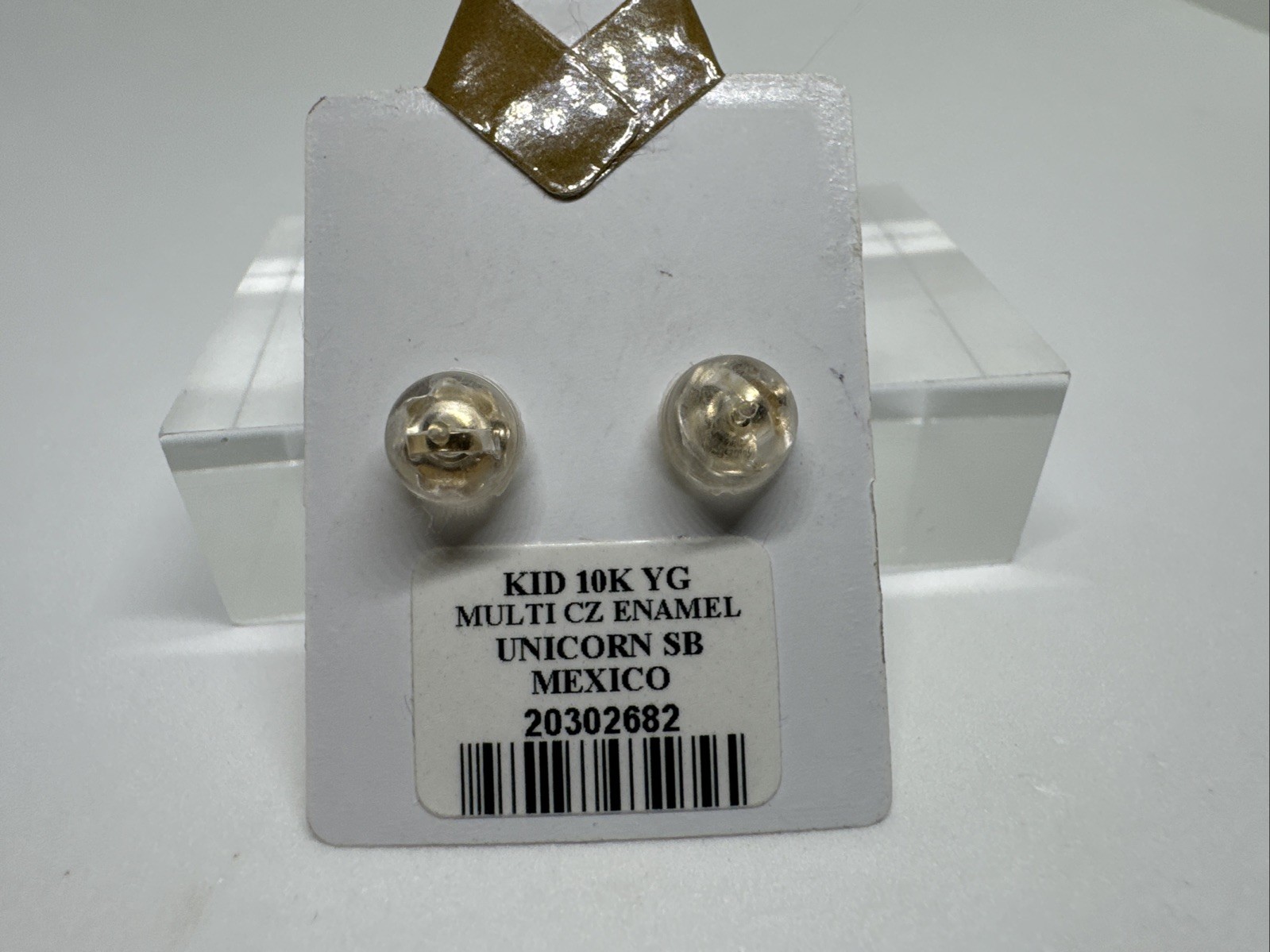 10k Yellow Gold Girl Women All Ages Earring Unicorn Enamel Head Cute Rainbow