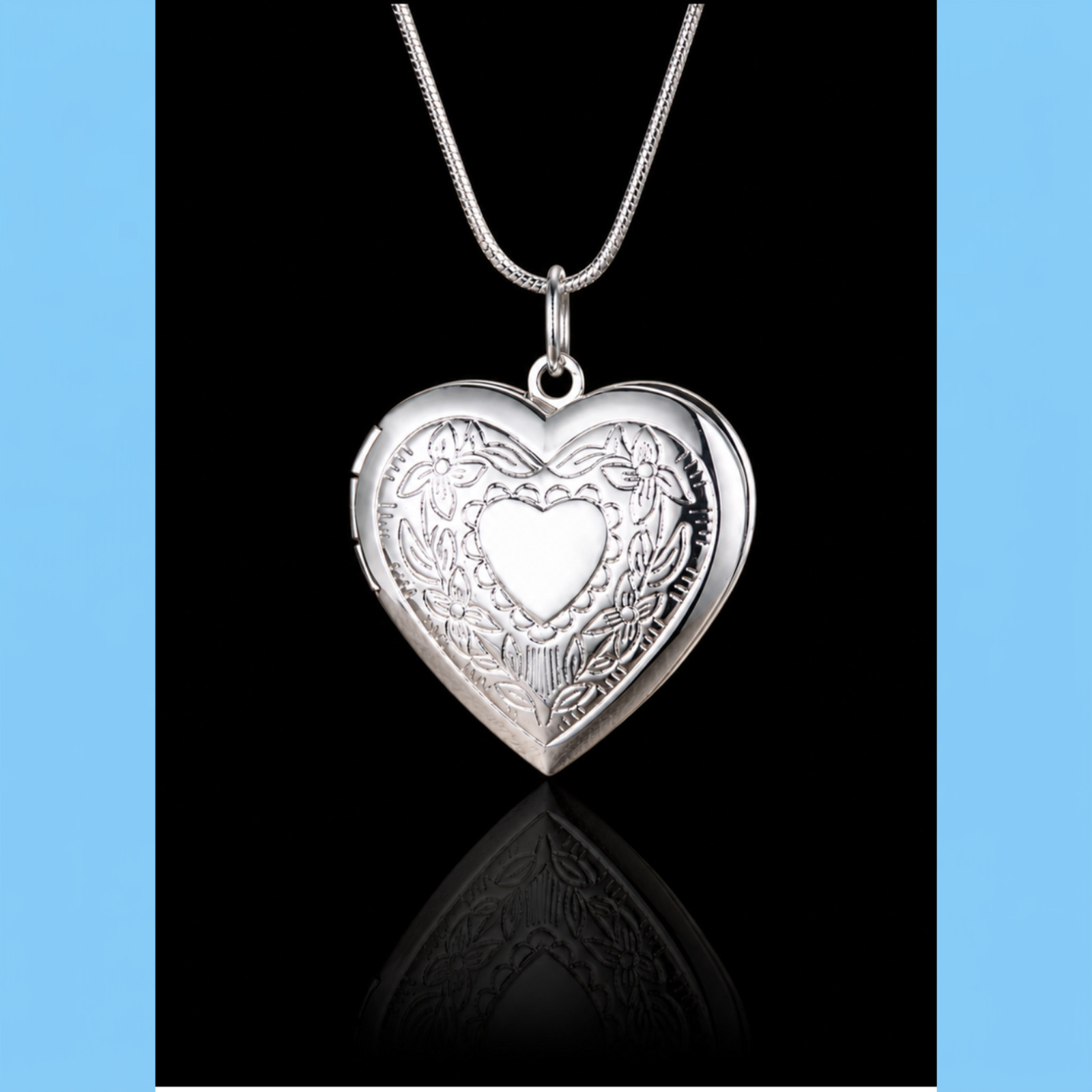 925 Sterling Silver Heart Locket Necklace 20″ Keepsake Pendant