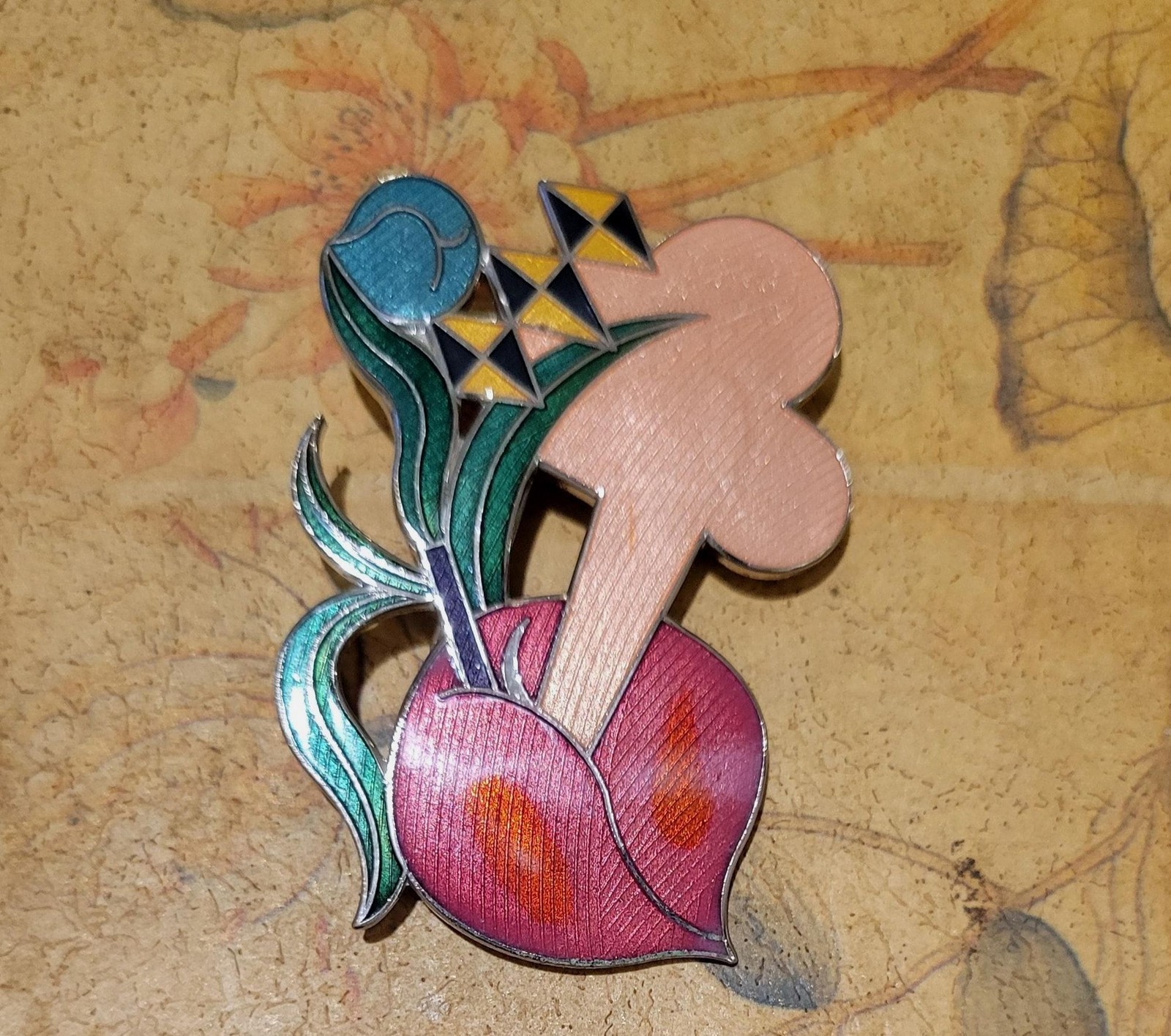 Peter Shire for ACME Studios “Wilcox” Brooch — Memphis Milano, 1985 Cloisonné