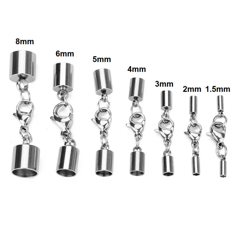 End Cap Clasps Stainless Steel Leather Cord Bracelet Necklace Connectors 5PCS
