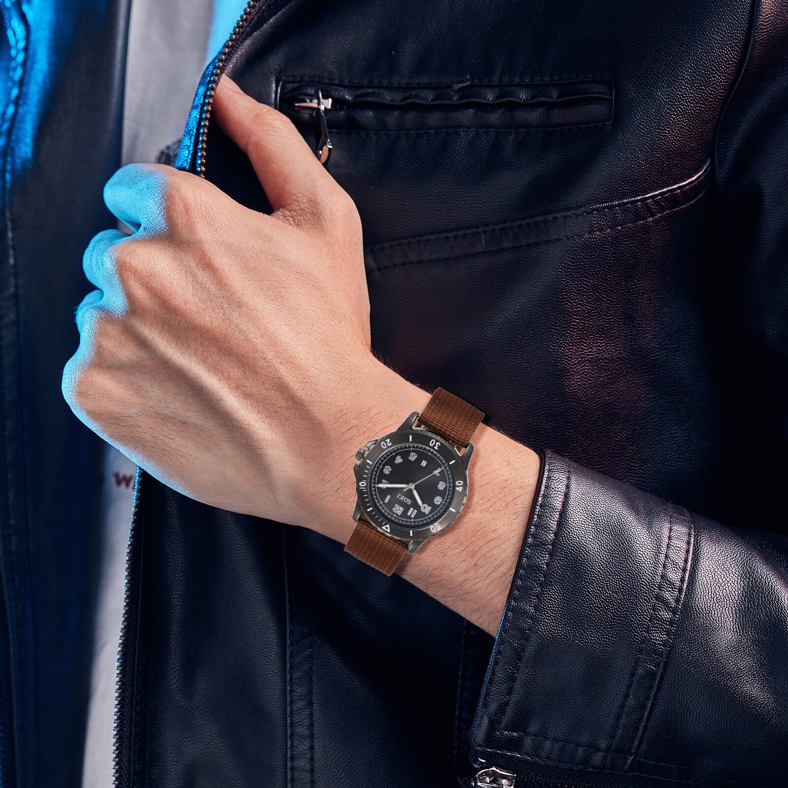 Men Tactical Sports Watch Round Arabic Numeral Dial Date Quartz Nylon Wristwatch