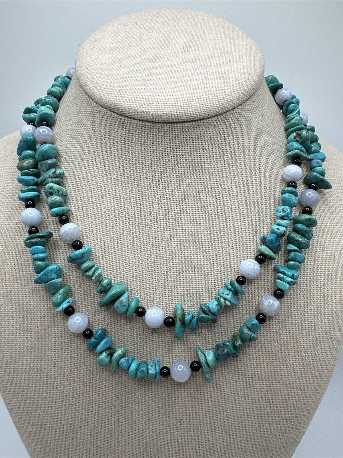 Mine Finds By Jay King Long Turquoise Blue Lace Agate & Chalcedony 925 Necklace